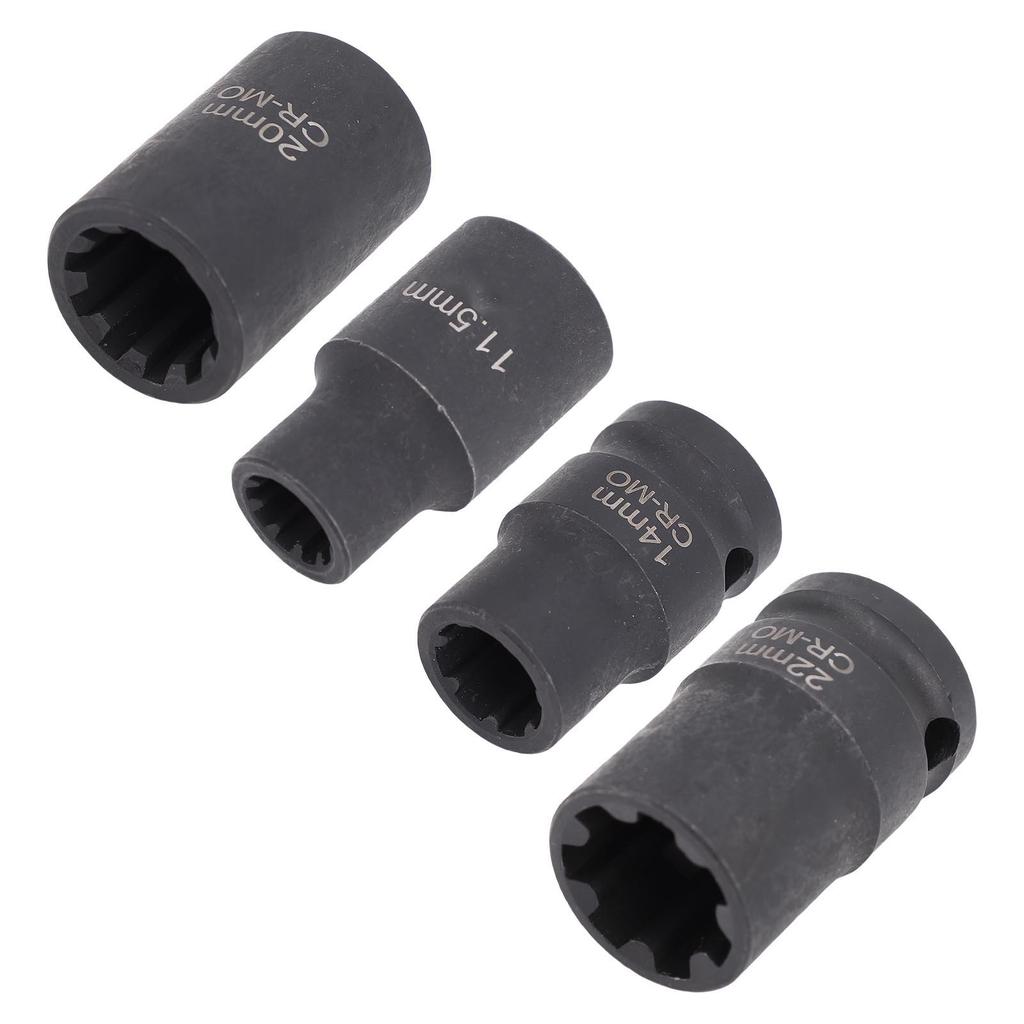 4st Bromsokshylssats 1 2in Fäste Verktyg för Borttagning av Bromsok 11.5mmx10pt 14mmx7pt 20mmx10pt 22mmx7pt