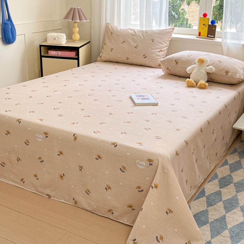 Raw Cotton Old Coarse Cloth Bed Sheet Soft Mat Three-piece Set Quilt Single Double Dormitory Printing Washable Anti-wrinkle