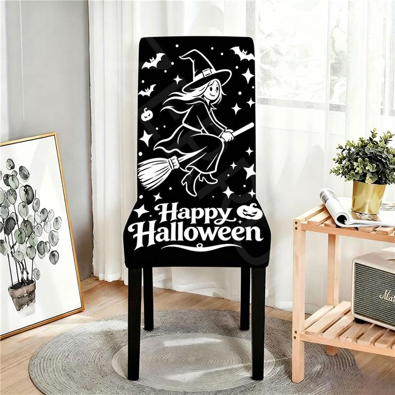 Halloween Printed Chair Cover Pumpkin Witch Pattern Chair Slipcover Horror Theme Party Dining Chair Home Decor