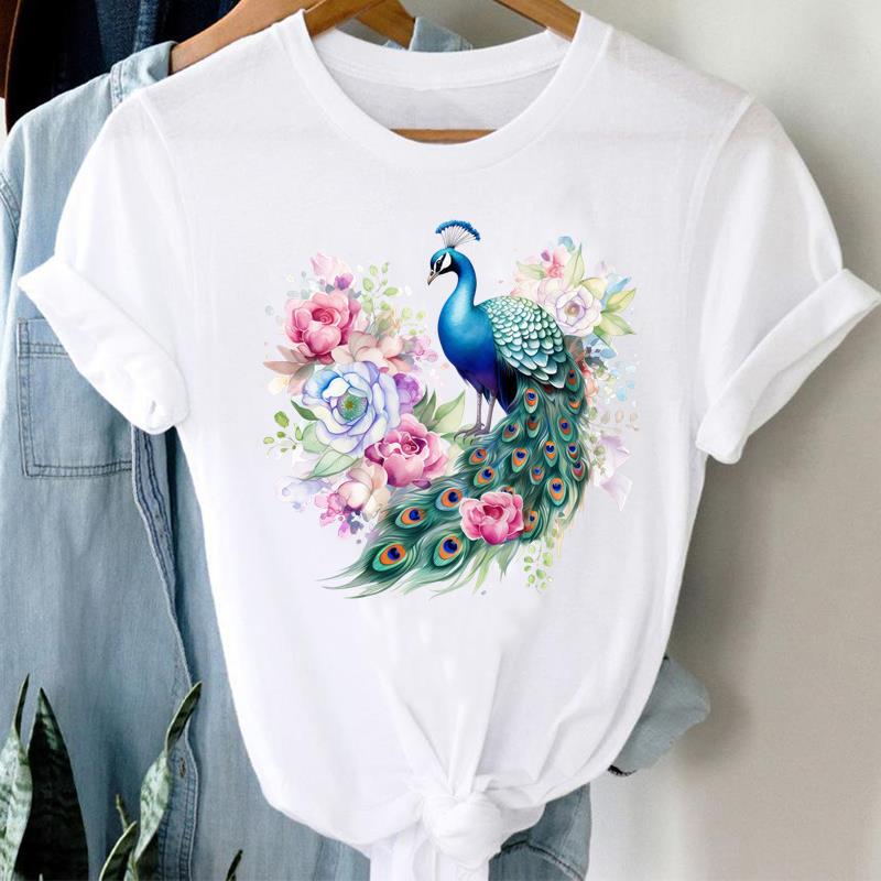 (Asian Size) Clothing Lady o-neck Short Sleeve T-shirts Printed Female flower trend Top Casual T Shirt Fashion Women Graphic Tee