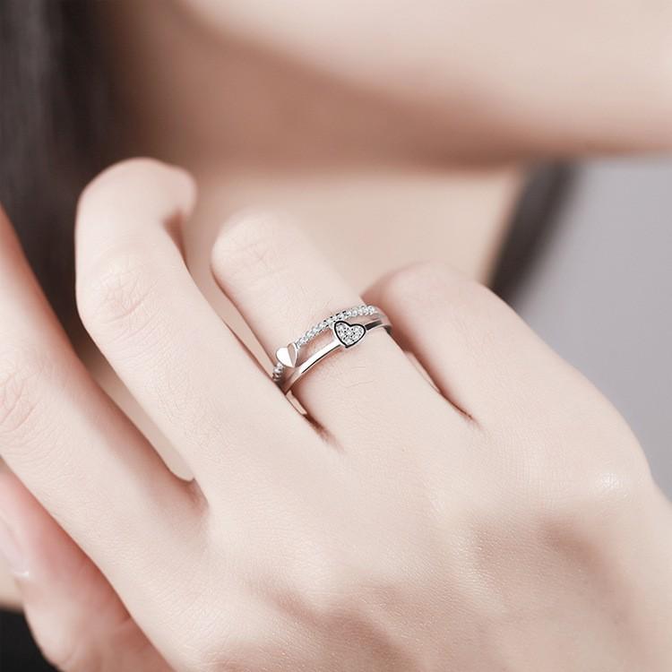 Fashion Ladies Crystal Love Heart Adjustable Open Rings Jewelry