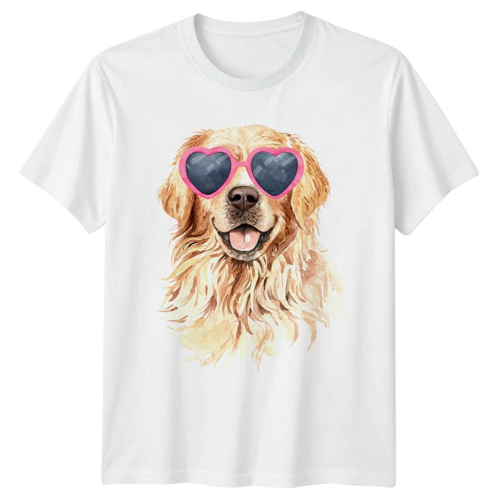 

Футболка мужская с золотистым ретривером и солнцезащитными очками в форме сердца, футболка для любителей домашних животных XL