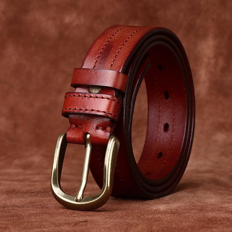 Men's Belt Retro Rub Colored Distressed Genuine Cattlehide Leather Surface Casual Denim Overalls Belt