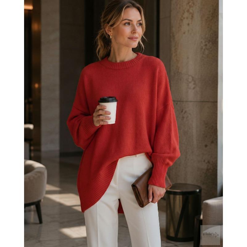 Autumn and winter crew neck pullover knitted sweater women's loose lazy style solid color women's sweater