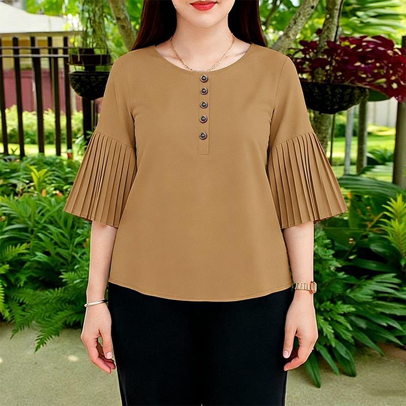 ZANZEA Women Casual Round Neck Solid Color 3/4 Sleeve Loose Blouse