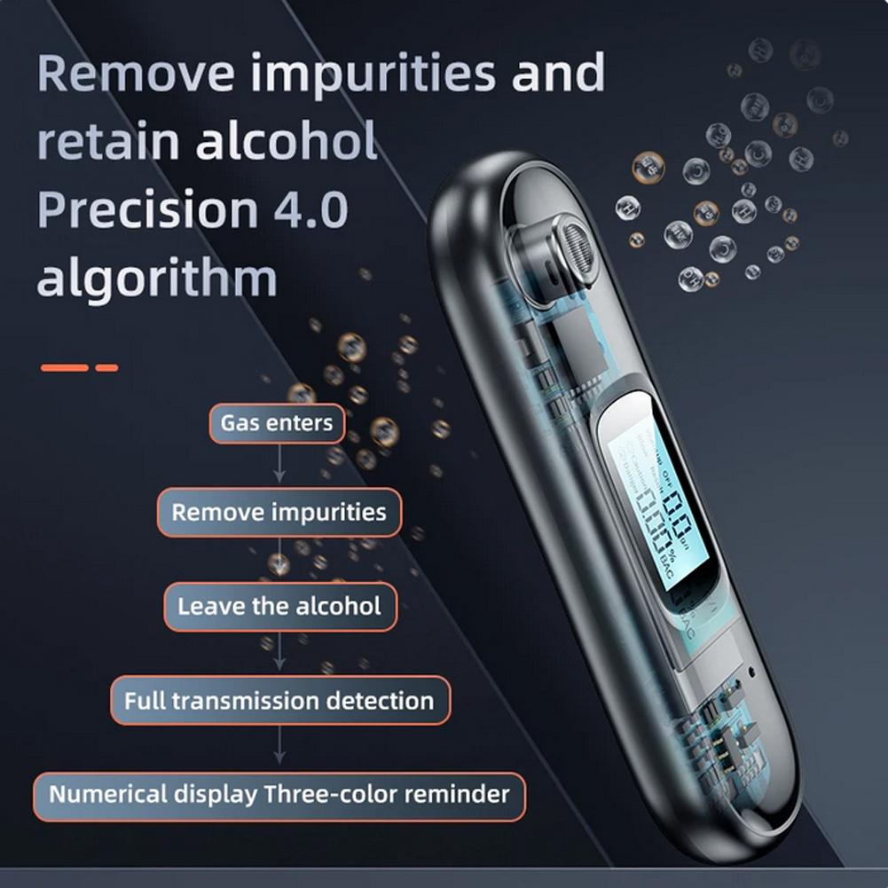 Non-contact Alcohol Tester Breathalyzer With LED Screen Digital Display 3-color Indicator Portable Breath Tester (English)