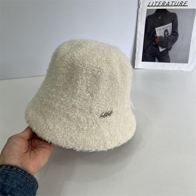 Wool Circle Fleece Bucket Hat Women's Autumn and Winter Casual Warm Bucket Hat Versatile Temperament Cold Basin Hat