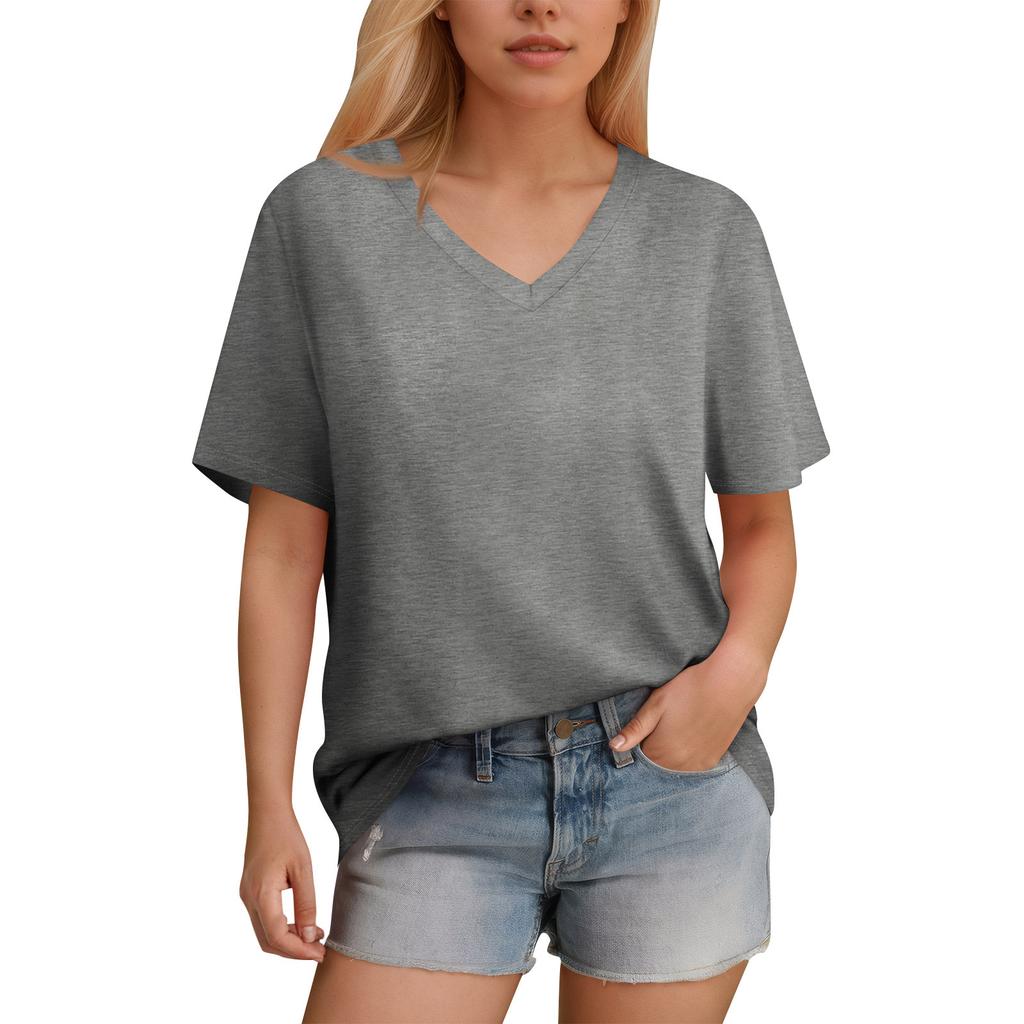 Women's T-Shirt V Neck Short Sleeve Color Casual Loose T-Shirt Top