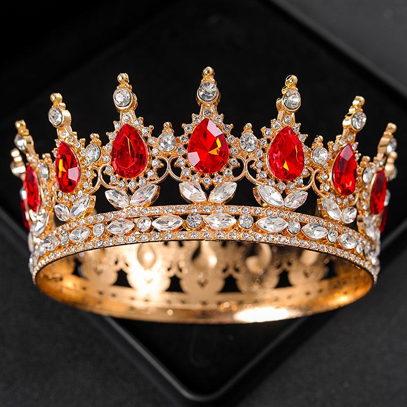 Baroque Round Wedding Crown Bridal Pageant Rhinestone Crystal Tiaras Crown Molding Headpieces For Queens and King
