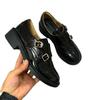 Su Yinyin has the same modern tone~ retro round head carved buckle with thick heel Oxford loafer single shoes women's small leather shoes