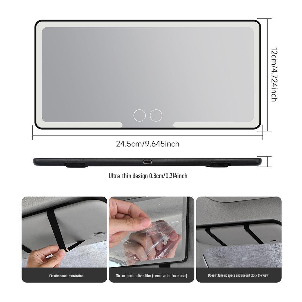 Miroir de Maquillage LED pour Voiture avec Double Commande Tactile Lumière d'Appoint & USB