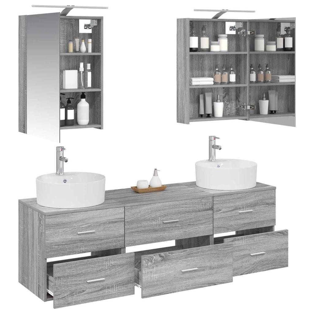 5 Piece Bathroom Furniture Set Grey Sonoma Engineered Wood and Glass