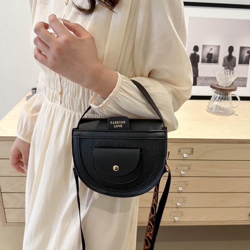 Fashion Women's Wide Strap Top Handle Shoulder Bag Retro PU Leather Solid Color Crossbody Bag Girls Mobile Phone Bag KTY