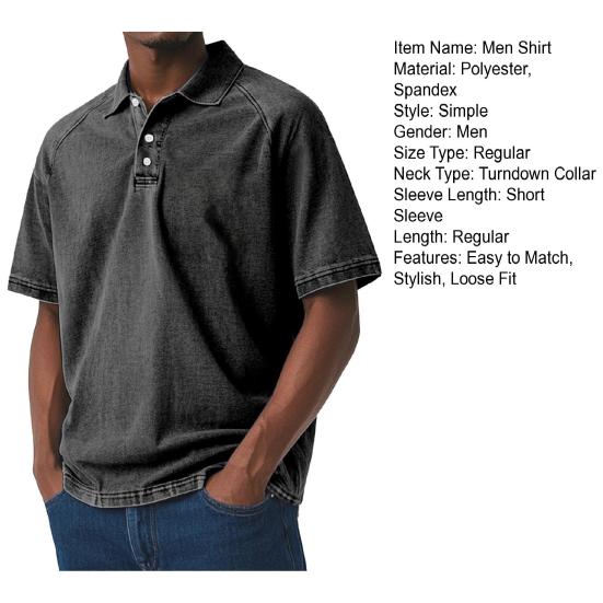 Men Button Holiday Shirt Short Sleeve Turndown Collar Tee Casual Stylish Loose Fit Shirt