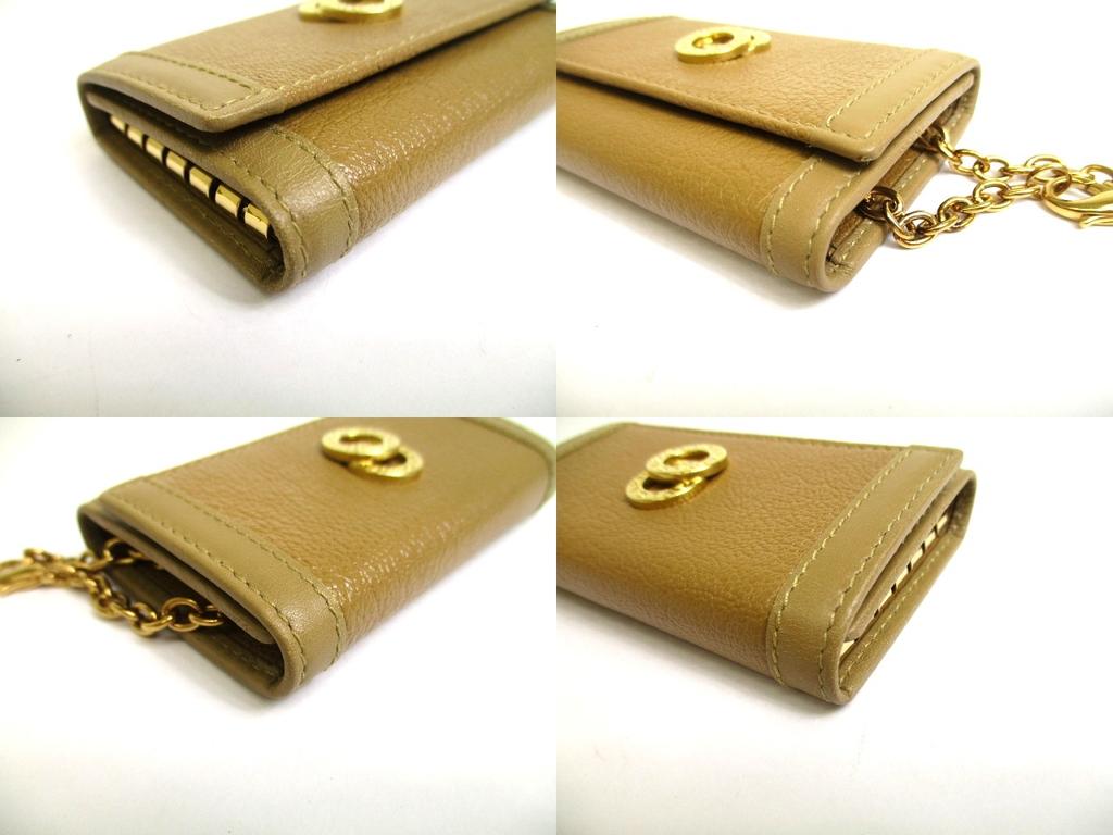 Authentic BVLGARI Brown Leather Gold H/W 6 Pics Key Chain #a671  Refurbished