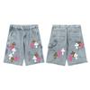 Herren Zimmermann Jeans-Shorts Kreuz-Patch Leopardenmuster Streetwear Roher Saum Baggy Jeans