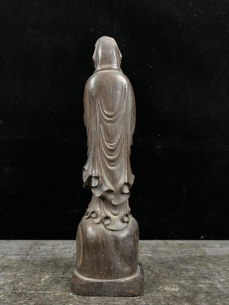 Sammlung Chinesisches Natürliches Ebenholz Holzschnitzerei Kwan-yin Statue Holzskulptur