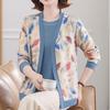 Women's Knit Top Two-Piece Set for Spring Women's Printed Knit Cardigan Round Neck Knit Short Sleeve T-Shirt Two-Piece Set Outdoor Wear