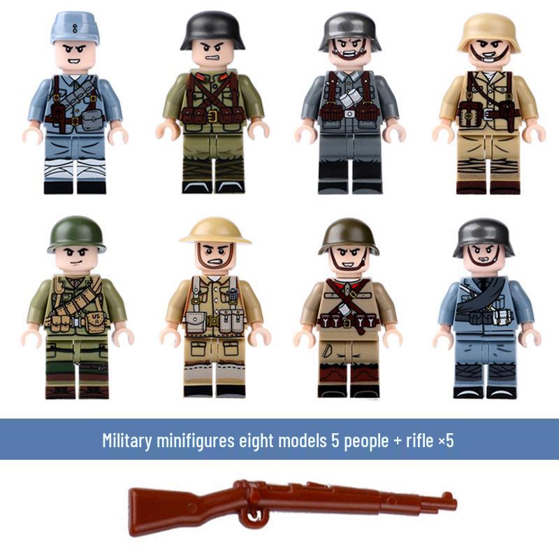 Compatible Lego WWII Military Minifigures: US Army Soldiers with Weapons - Educational Assembly Toys for Boys