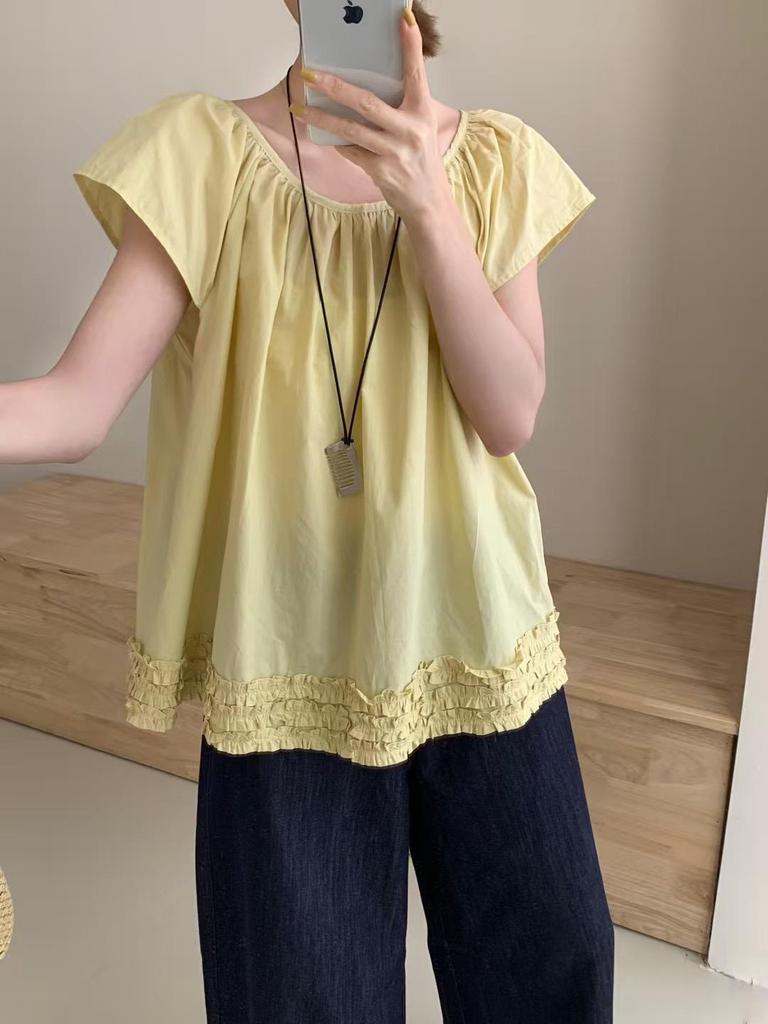 1116 Summer New Loose Splicing Fungus Lace Design Commuter Casual Versatile Shirt Women