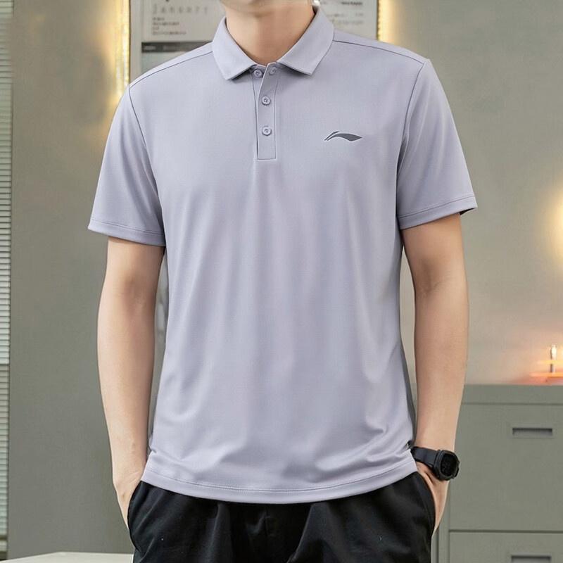 LI-NING Men's Quick-Dry Polo Shirt Short Sleeve T-Shirt Comfortable Lightweight Breathable Moisture-Wicking Cooling Top