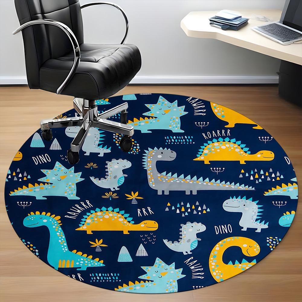 1PC Cartoon Dinosaur Office Round Area Rug, Mat Suitable For Office, Under Office Chairs Bedroom Living Room Home Decor, Room Deco
