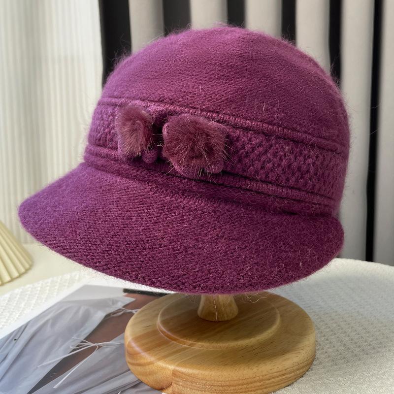 Rabbit Fur Fisherman Hat for Women, Winter Warm Pullover Knitted Hat for the Elderly, Cold-proof Mom Hat, Sun-shading Duckbill Cap