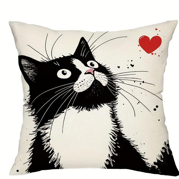 45x45cm Black and White Cat Pillowcase Polyester Cute Cartoon Home Decoration