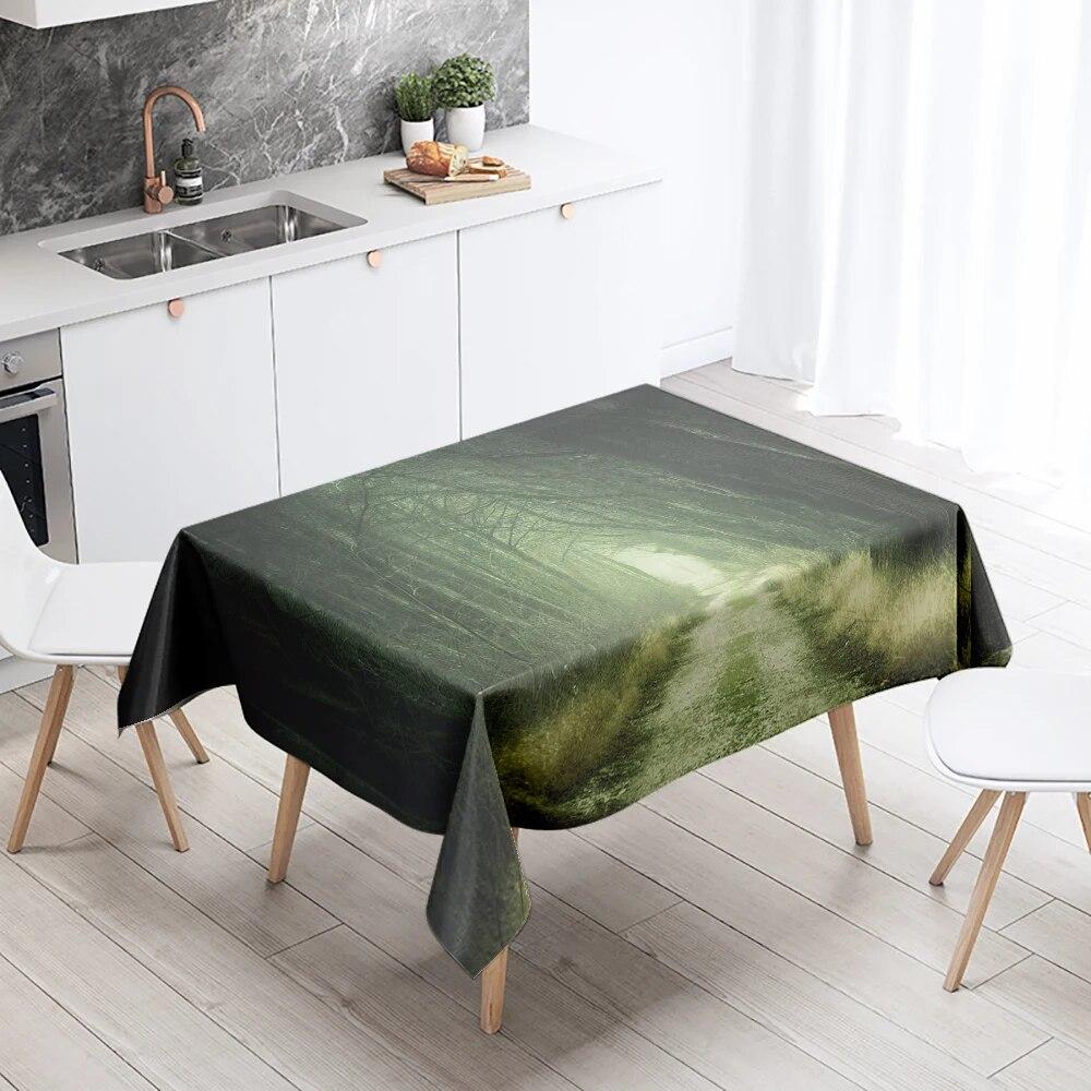 Natural Trees Tablecloth World Scenery  Anti-Stain Waterproof Rectangular Kitchen Table Home Decoration