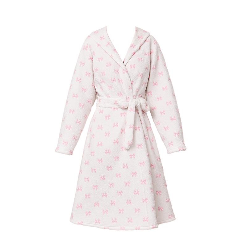Women's Winter Fleece-Lined Long Bathrobe Pajamas