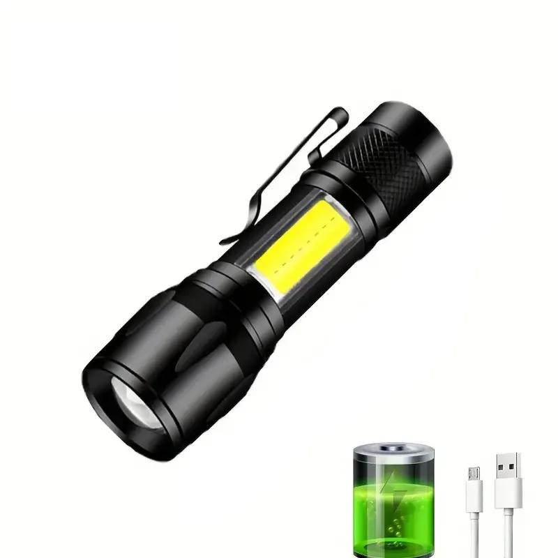 Rechargeable High Power LED Flashlight Portable Lantern Strong Zoomable Torch COB Side Light Searchlight Outdoor Camping Lantern