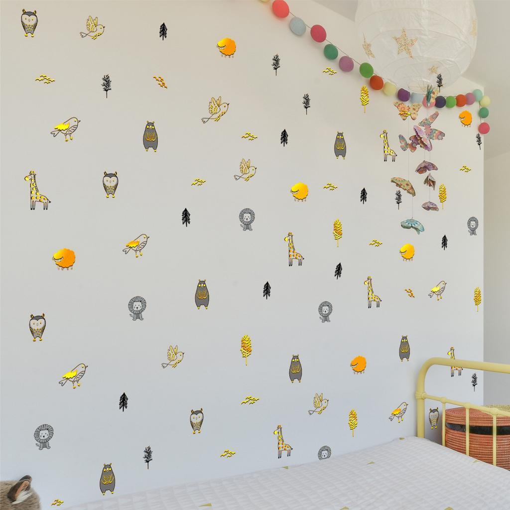 Tj16514 Hand-Painted Mini Animal Bronzing Wall Sticker Decoration Children'S Room Bedroom Background Self-Adhesive Wall Sticker