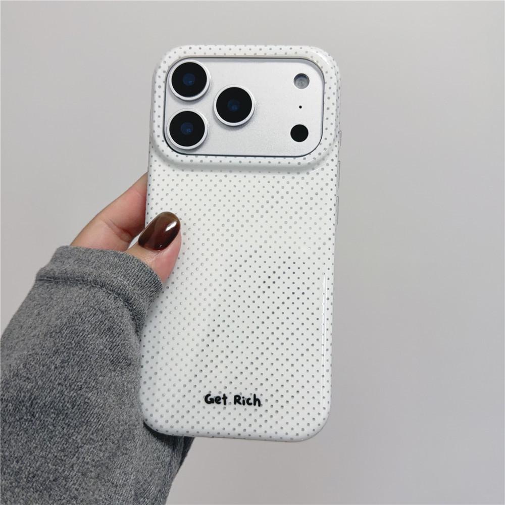 

Korean White & Silver Wave Dots iPhone 17 Pro Max Drop-proof Case with Dog Stand 17 Pro