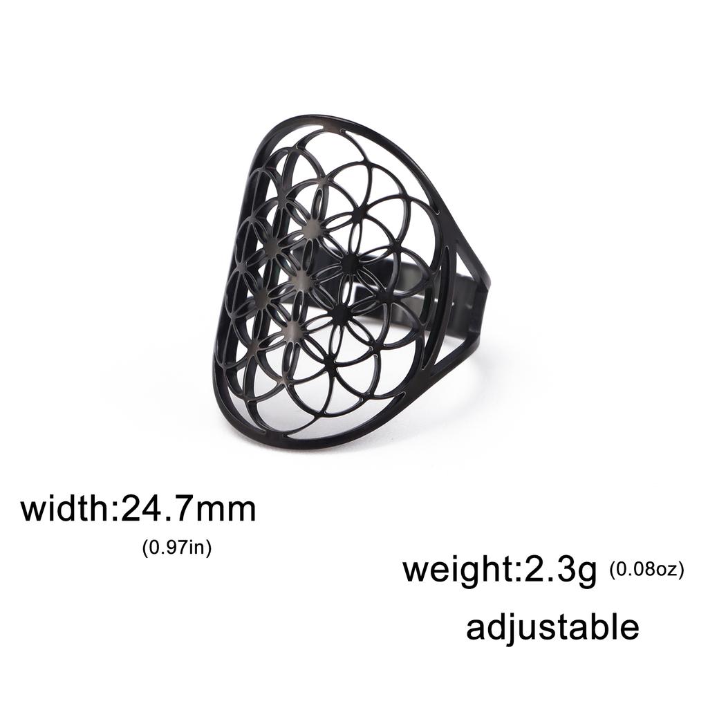 Flower of Life Ring Stainless Steel Sacred Geometry Archangel Metatron Ring Adjustable Amulet Jewelry Gift Wholesale