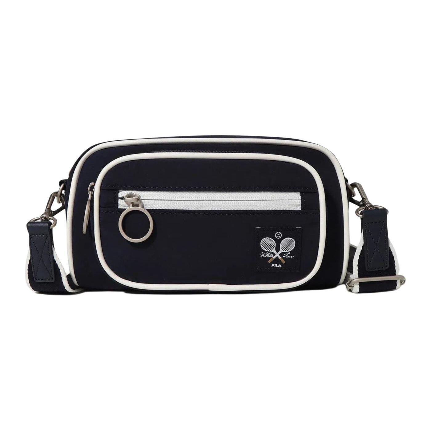 FILA Tennis Print Zipper Nylon Mini Shoulder Crossbody Bag Unisex bags Black White FS3BCG2239XINA Black & White,Mini