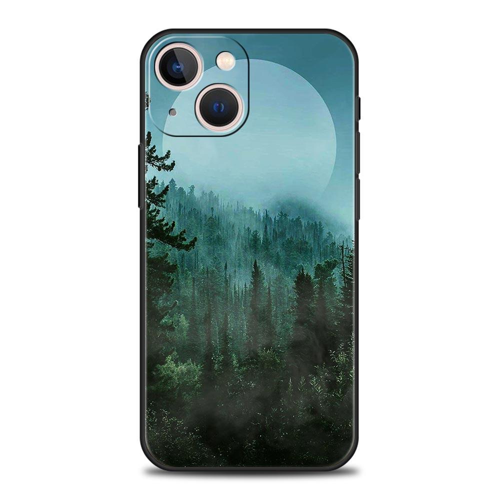 

Luxury Phone Case For Apple iPhone 11 15 14 Pro MAX 12 13 7 8 Plus X XR XS MAX SE Silicone Cover Funda Forest Geometry Wood iPhone 14 Pro