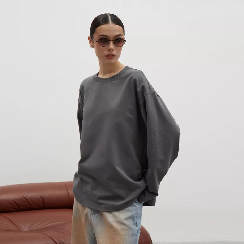 Basic Casual O-neck Cotton T-Shirts Women Autumn Long Sleeves Loose Tops Oversized Soft Versatile Solid Color Pullover