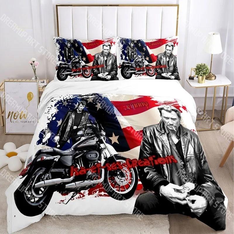 3D-Druck Johnny Hallyday Rock Bettwäsche-Set Einzelbett Doppelbett King-Size Vollgröße Bettbezug Kissenbezug Bett Jungen Mädchen Erwachsene Heimtextilien
