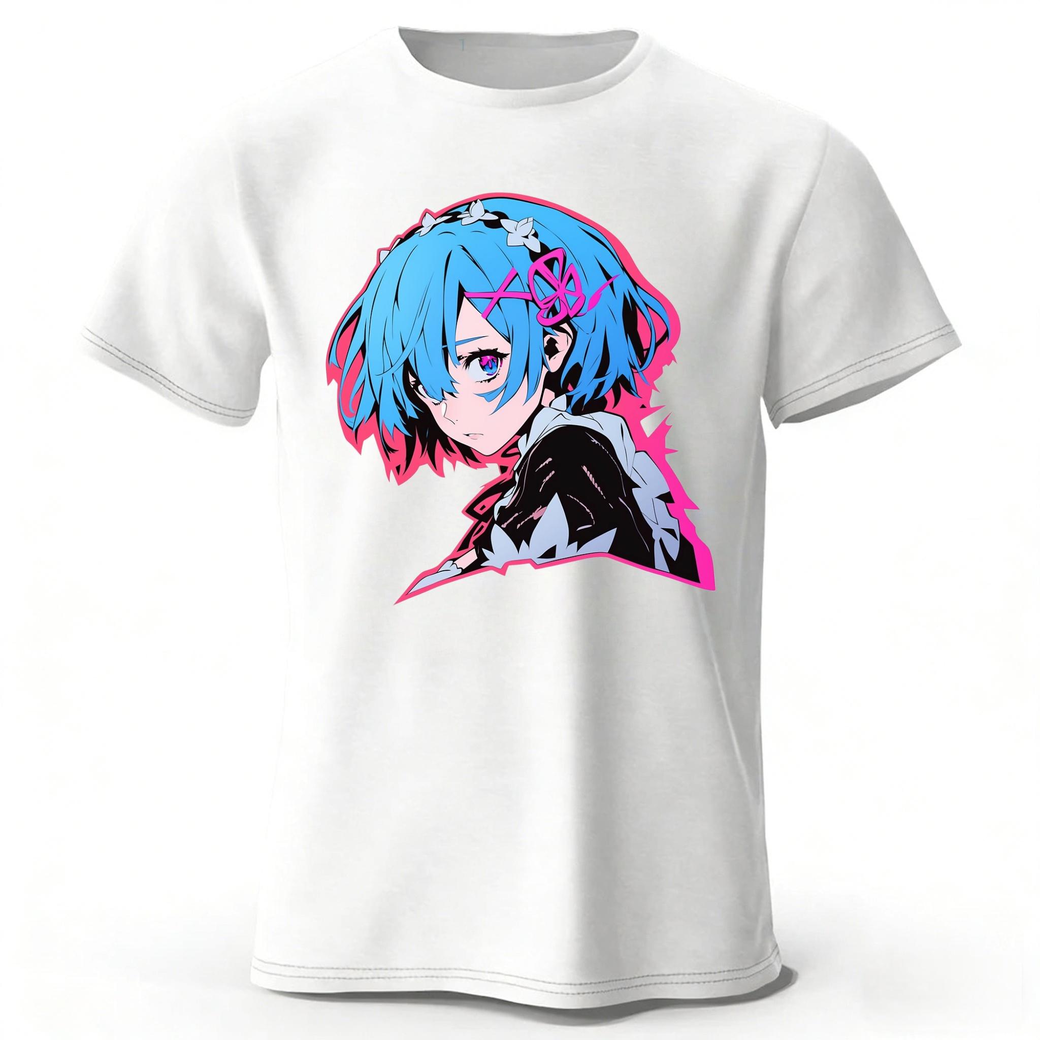 

Rem Simple Cotton Short Sleeves Men Comic Fans Fashion Leisure Sports T-shirt Loose Large Breathable Tops XXL белый