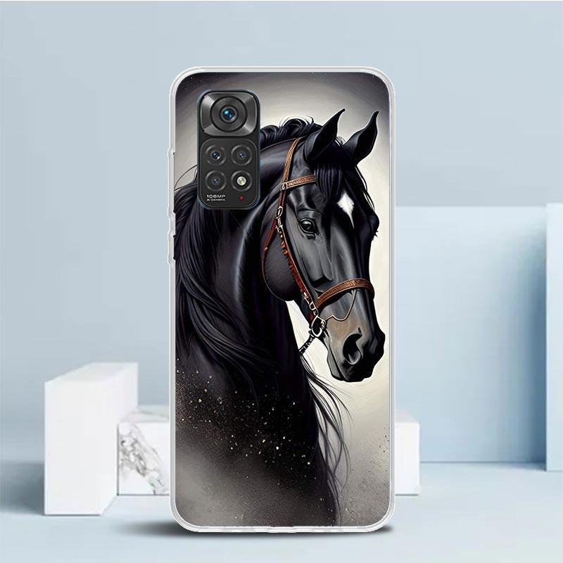 Animal Black Horse Phone Case For Xiaomi Redmi Note 15 14 14S 13 12S 12 Pro Plus 11S 11 11T 11E 10S 10 + Soft TPU Back Cover Red