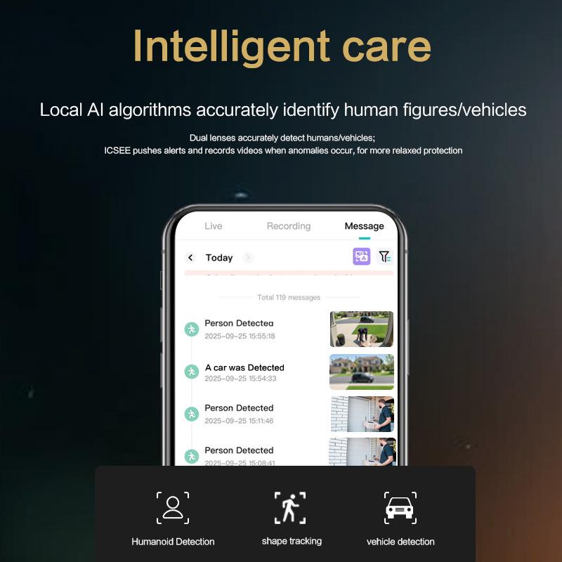 Icsee Dual-Lens 5G WiFi Camera: HD Color Night Vision, Mobile-Powered Remote Outdoor Monitor