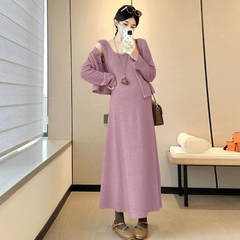 2026 Spring Chic Maternity Knit Cardigan & Vest Dress Set Extra Large