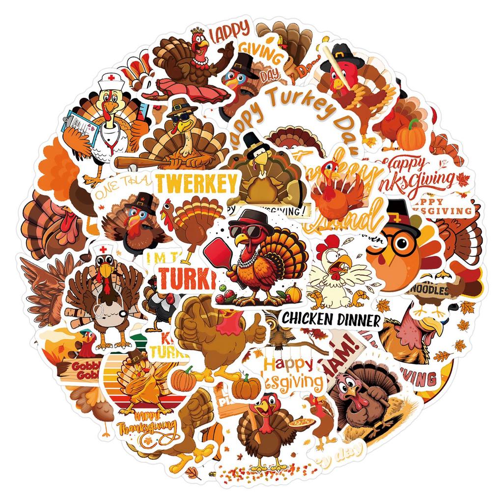 55 Cartoon Thanksgiving Turkey Stickers for Journals, Water Bottles, Computers - Waterproof Decorative Set