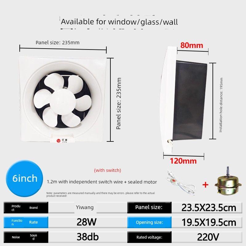 

Exhaust Fan Kitchen Range Hood Household Louver-Type Ventilation Fan Silent High-Power Exhaust Fan 6inch Sealed Motor [1.2m Power Cord/With Switch]