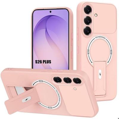 Case for Samsung Galaxy S26 Plus, Shockproof Silicone with Magnetic Ring and Stand - Pink