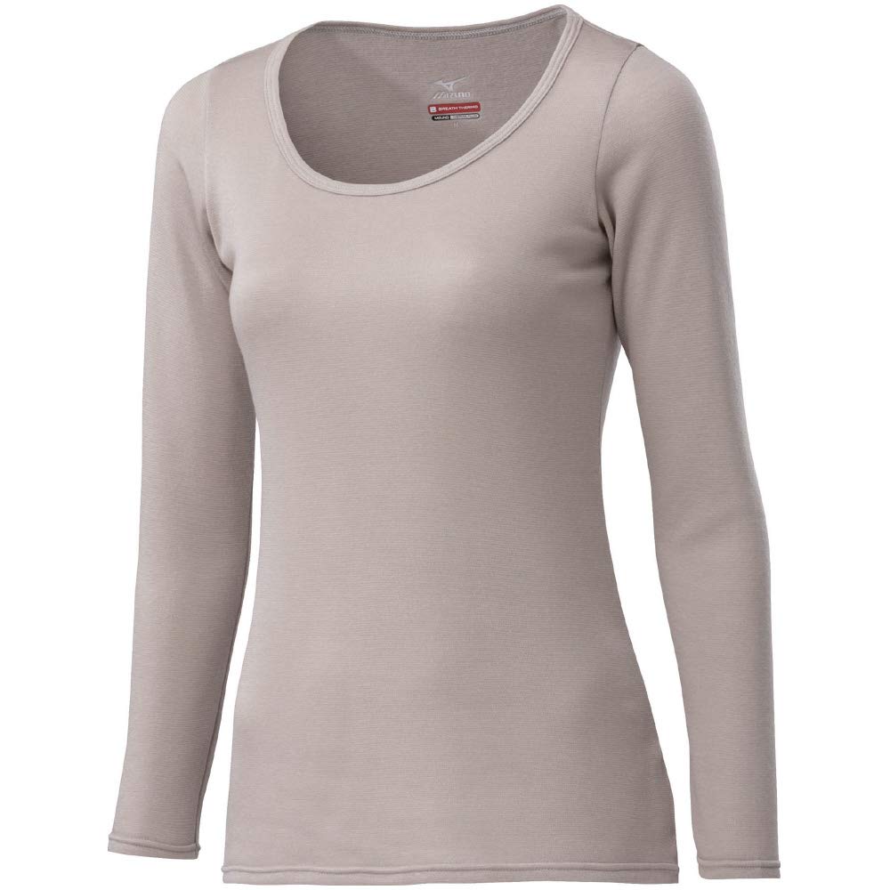 

Mizuno Breath Thermo Underwear Round Neck Long Sleeve and Greige Size LL Plus, Women s Shirt, Moisture-Wicking Heat-Generating Undergarment, (Boxed),