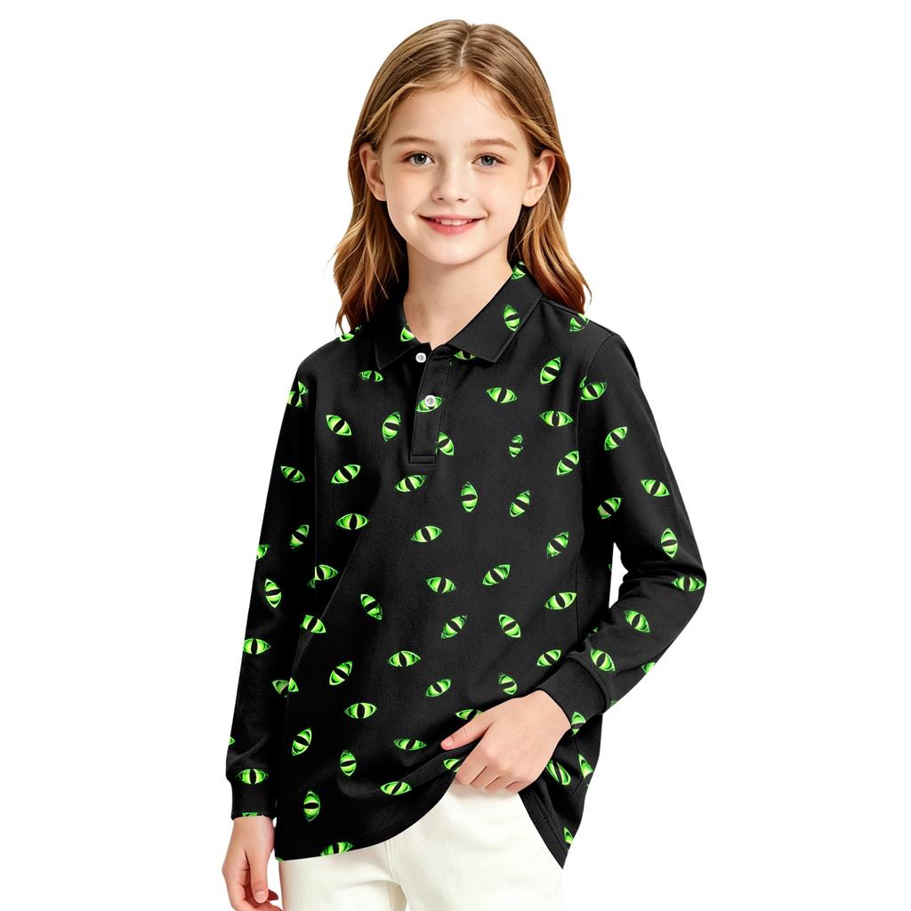 Girls School Uniform Long Sleeve Top with Halloween Print
