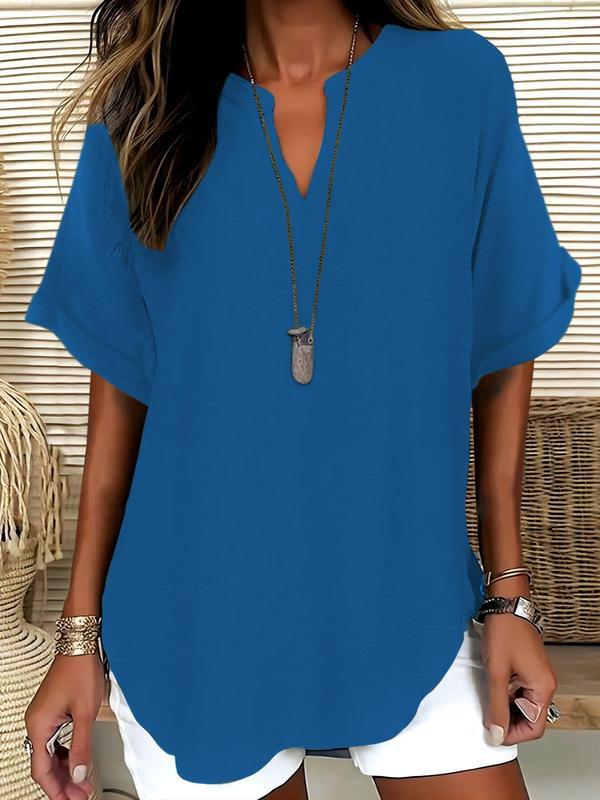 Women's Summer Loose Solid V-Neck Casual Shirt
