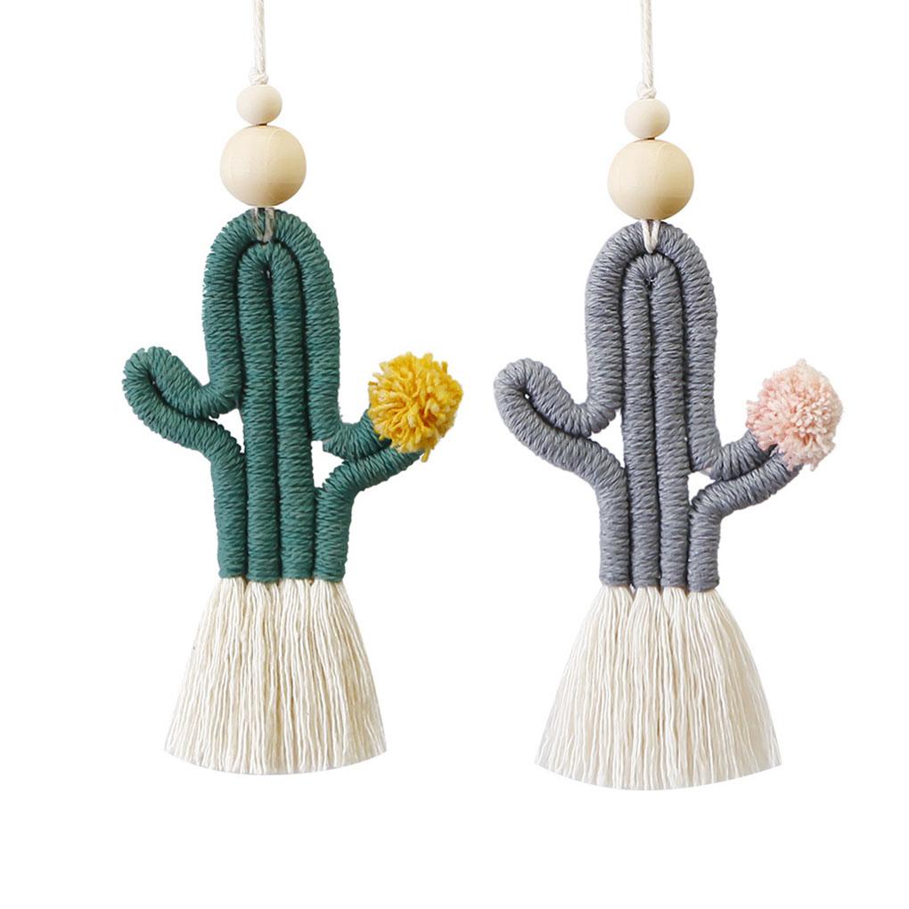 

2Pcs Car Bohemian Style Keychain Hanging Cactus Tassel Pendant Woven Handcrafted Charm Fashion Weaving Accessories