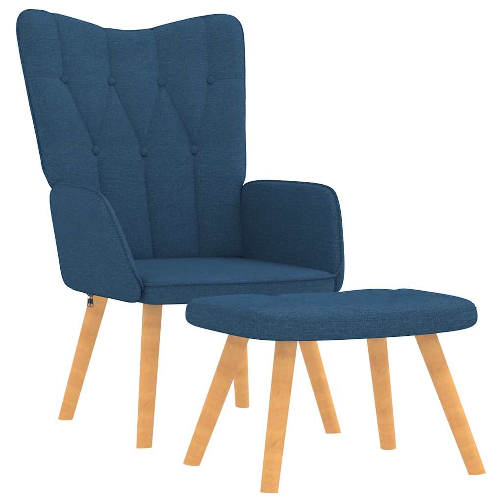 Vidaxl Armchair with Footrest, Blue, Fabric Upholstered